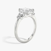 Radiant Cut - Plain Band - Three Stone Ring - 0.25 Ct Side Stone each - 14 K Gold
